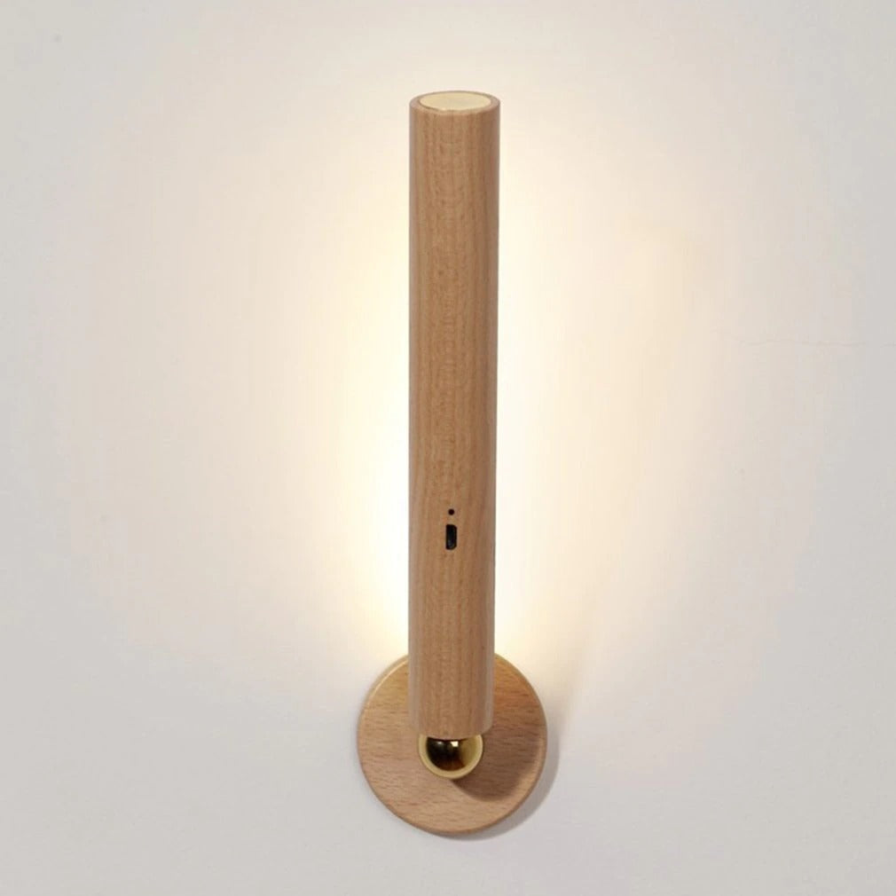 LED 360° rotating wooden wall lamp