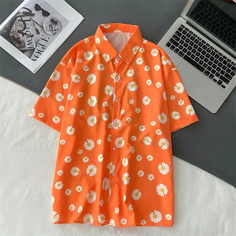 Oversized Poloskjorte med Blomstermønster