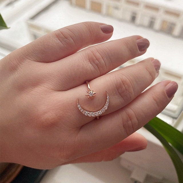 Crescent star ring
