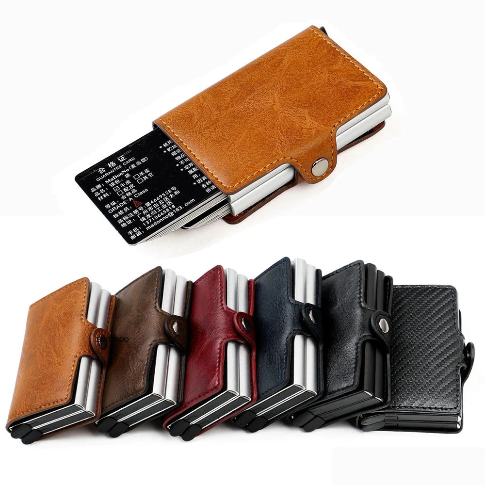 RFID Leather Wallet with Double Pop-up Aluminum Housings