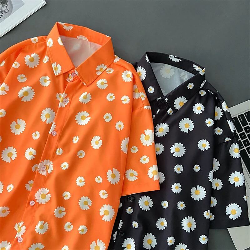 Oversized Poloskjorte med Blomstermønster