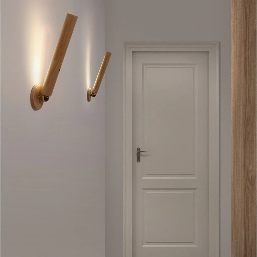 LED 360° rotating wooden wall lamp
