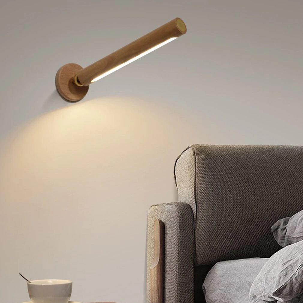 LED 360° rotating wooden wall lamp