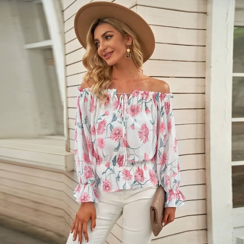 Floral Blouse with Ruffled Sleeves