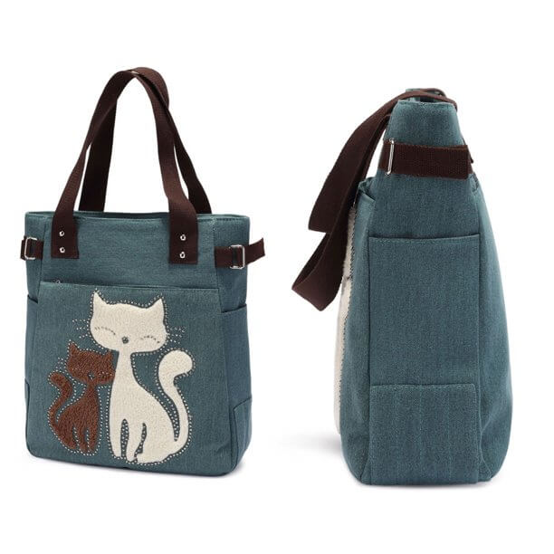 Cat Embroidered Canvas Bag