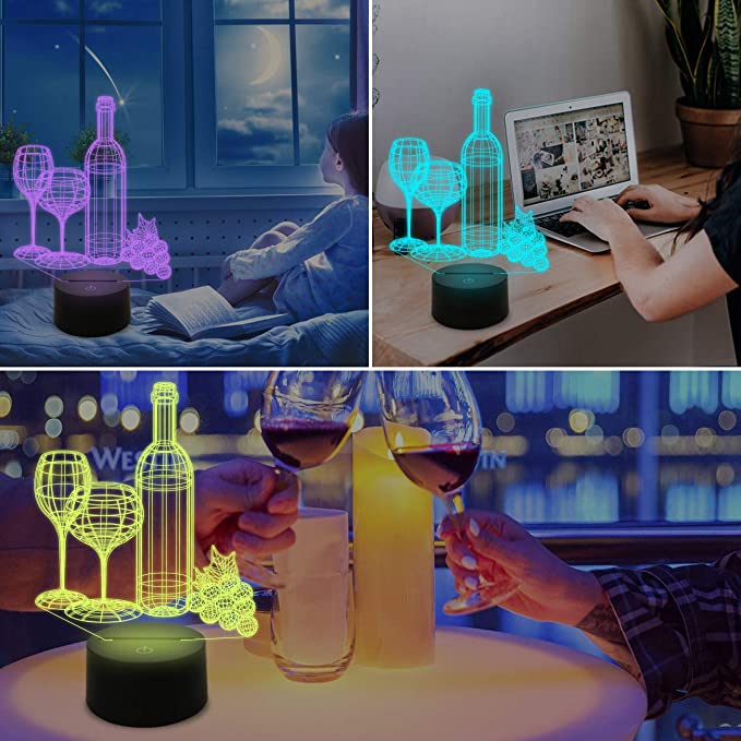 Wine and glass 3D illusion light