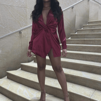 Pink Red Satin Summer Dress