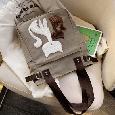 Cat Embroidered Canvas Bag