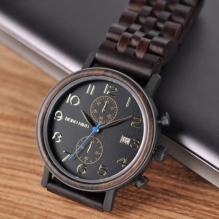 Men's watch in wood and steel