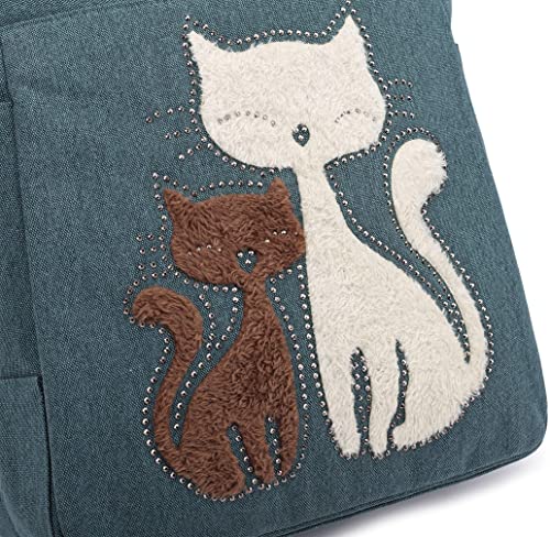 Cat Embroidered Canvas Bag