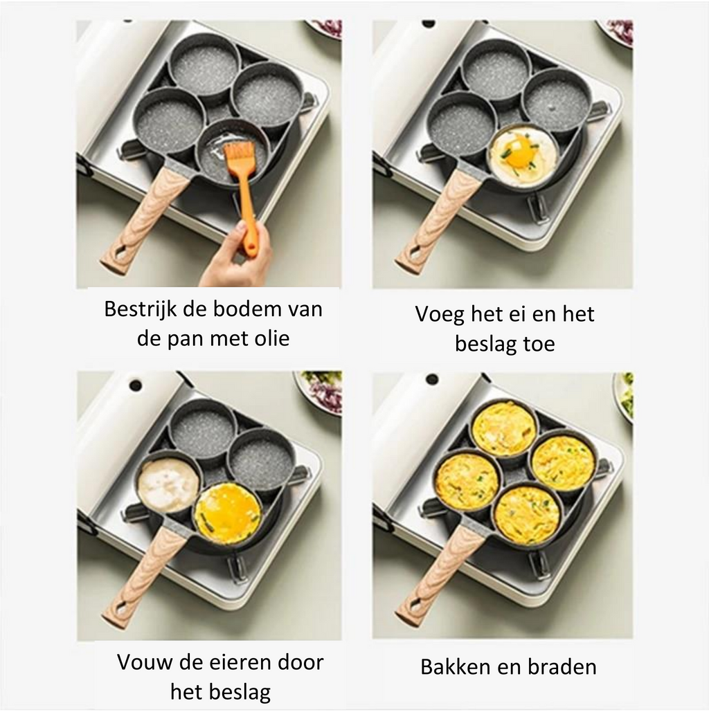 Stekepanne med fire hull og non-stick-belegg