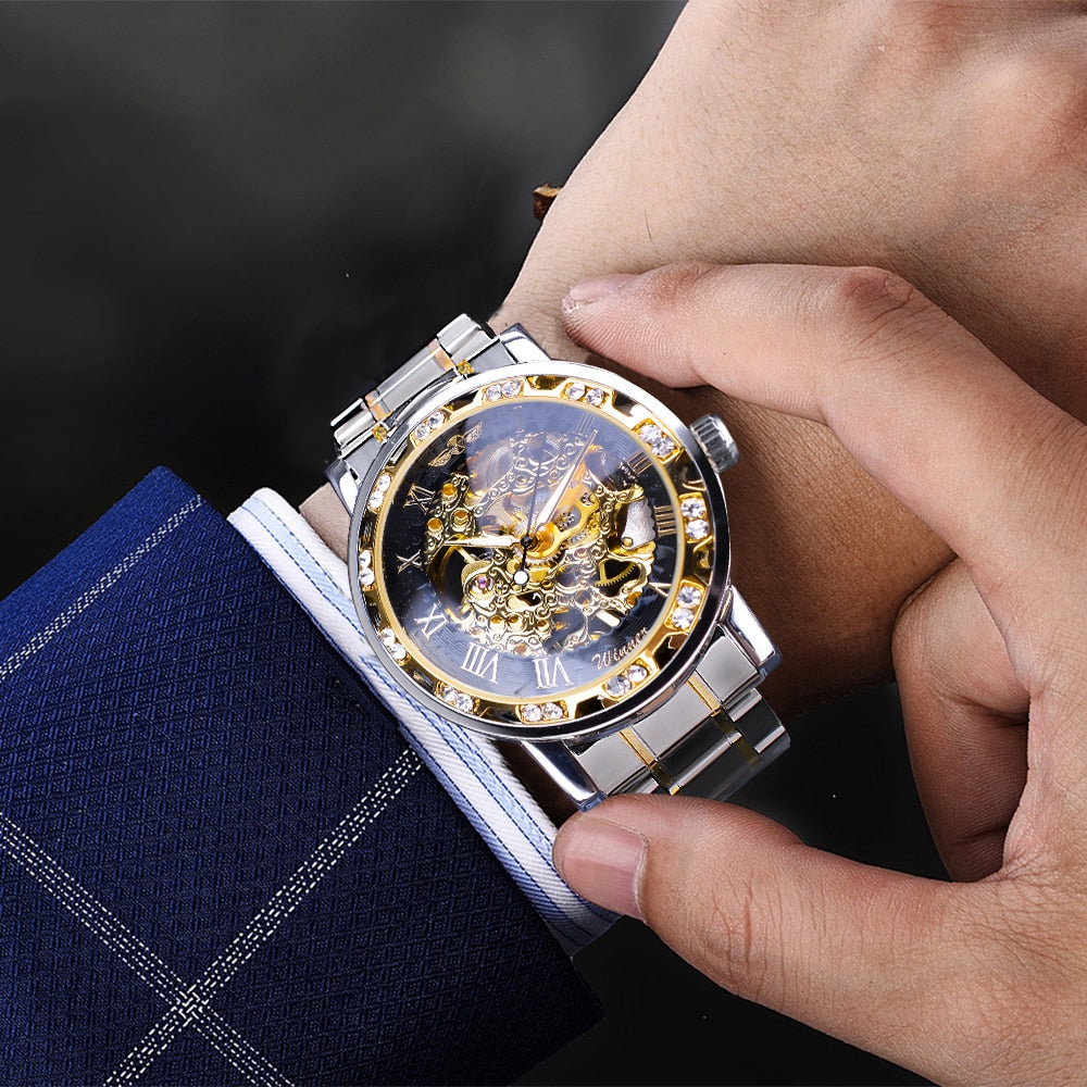 Retro luminous skeleton mechanical watch
