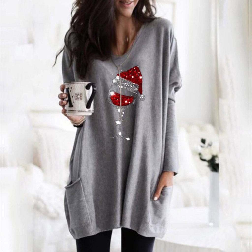 Wine &amp; Santa Hat Sweatshirt for Women