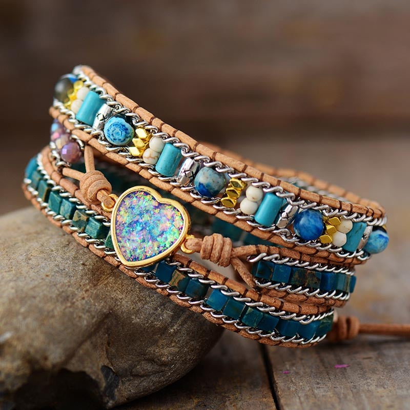 Opal Heart Wrap Bracelet