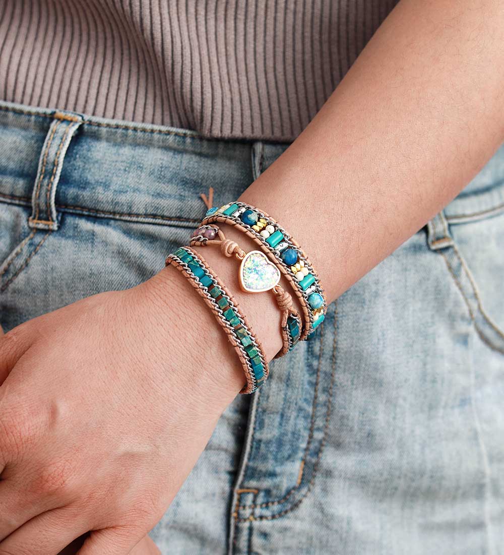 Opal Heart Wrap Bracelet
