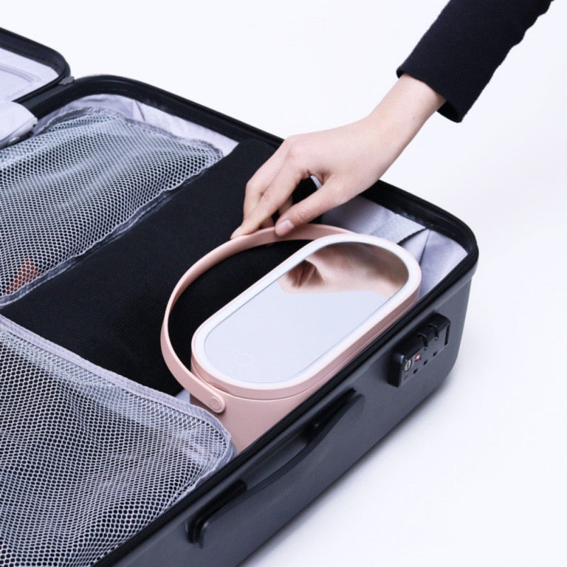Portable makeup organizer with LED light