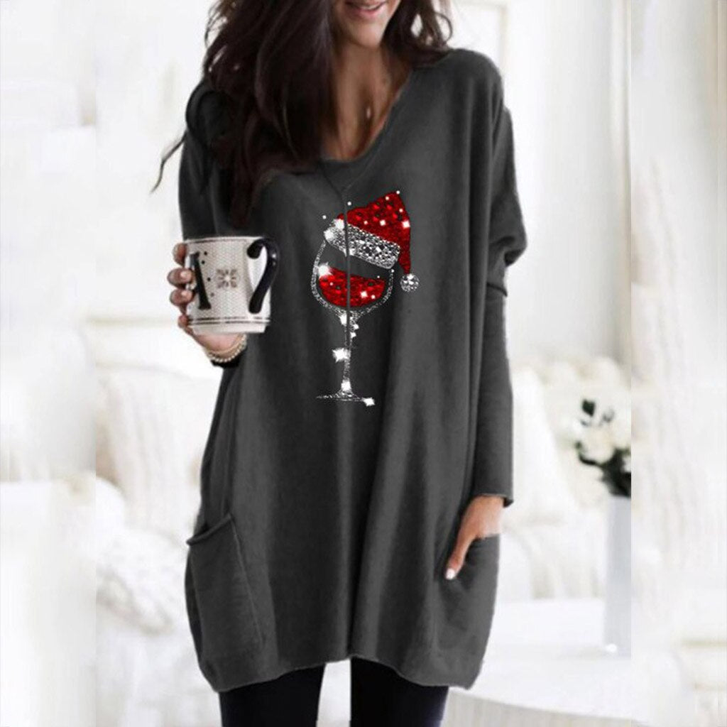 Wine &amp; Santa Hat Sweatshirt for Women