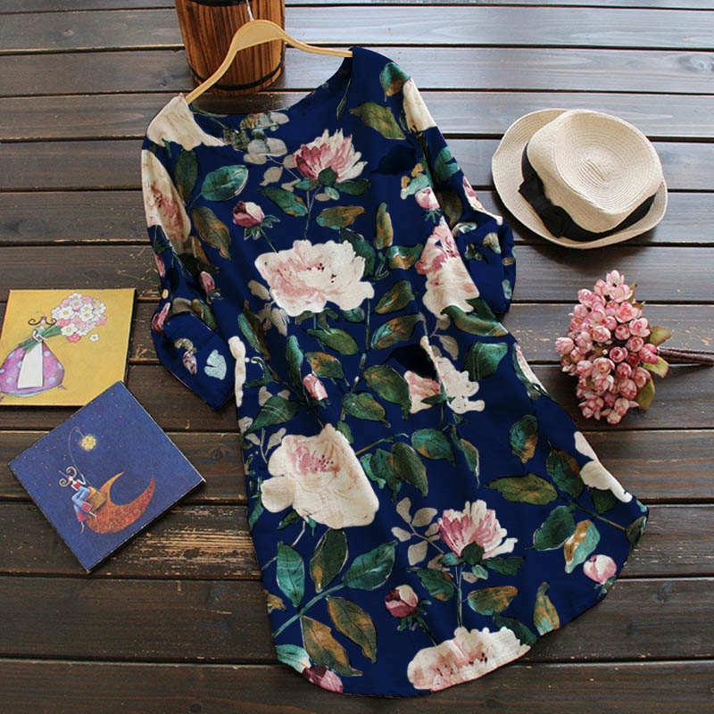 Retro Floral Dress with Long Sleeves