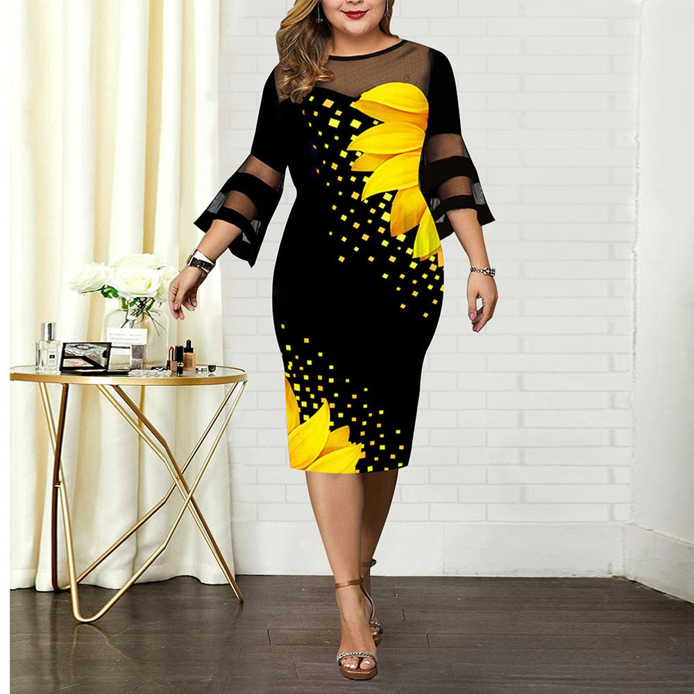 Plus Size Sunflower Print Casual Wear
