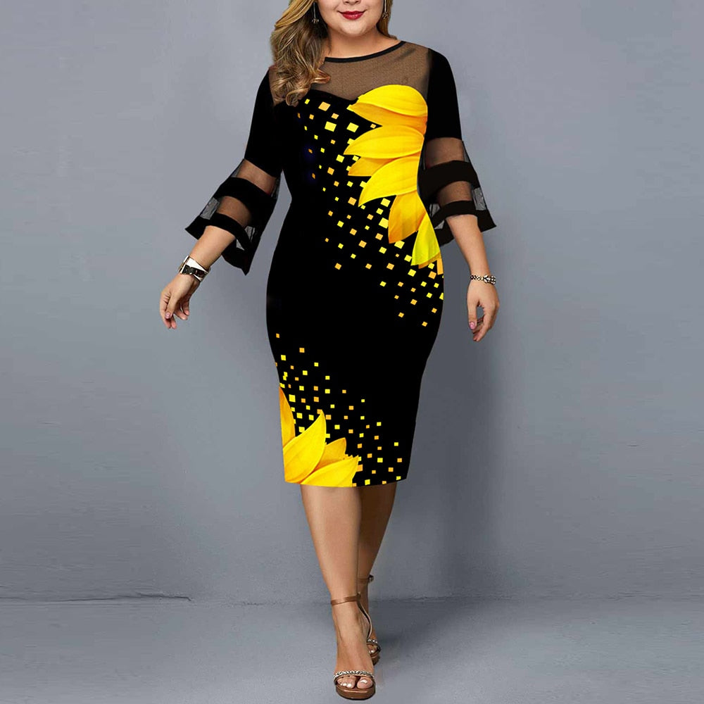 Plus Size Sunflower Print Casual Wear