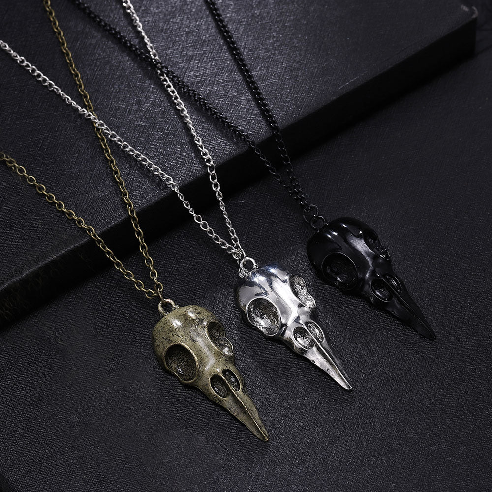 Crow Head Skull Pendant Necklace