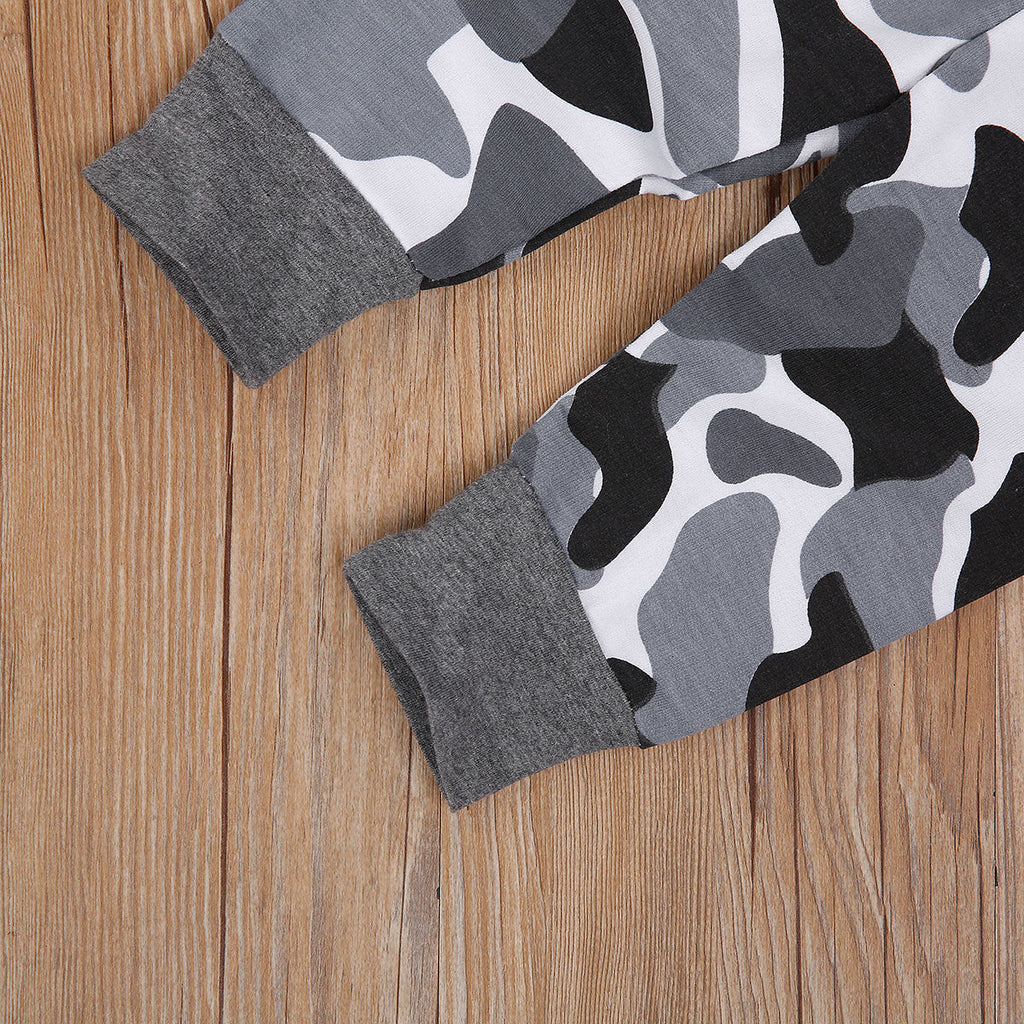 Gray Camouflage Hoodie and Pants Set
