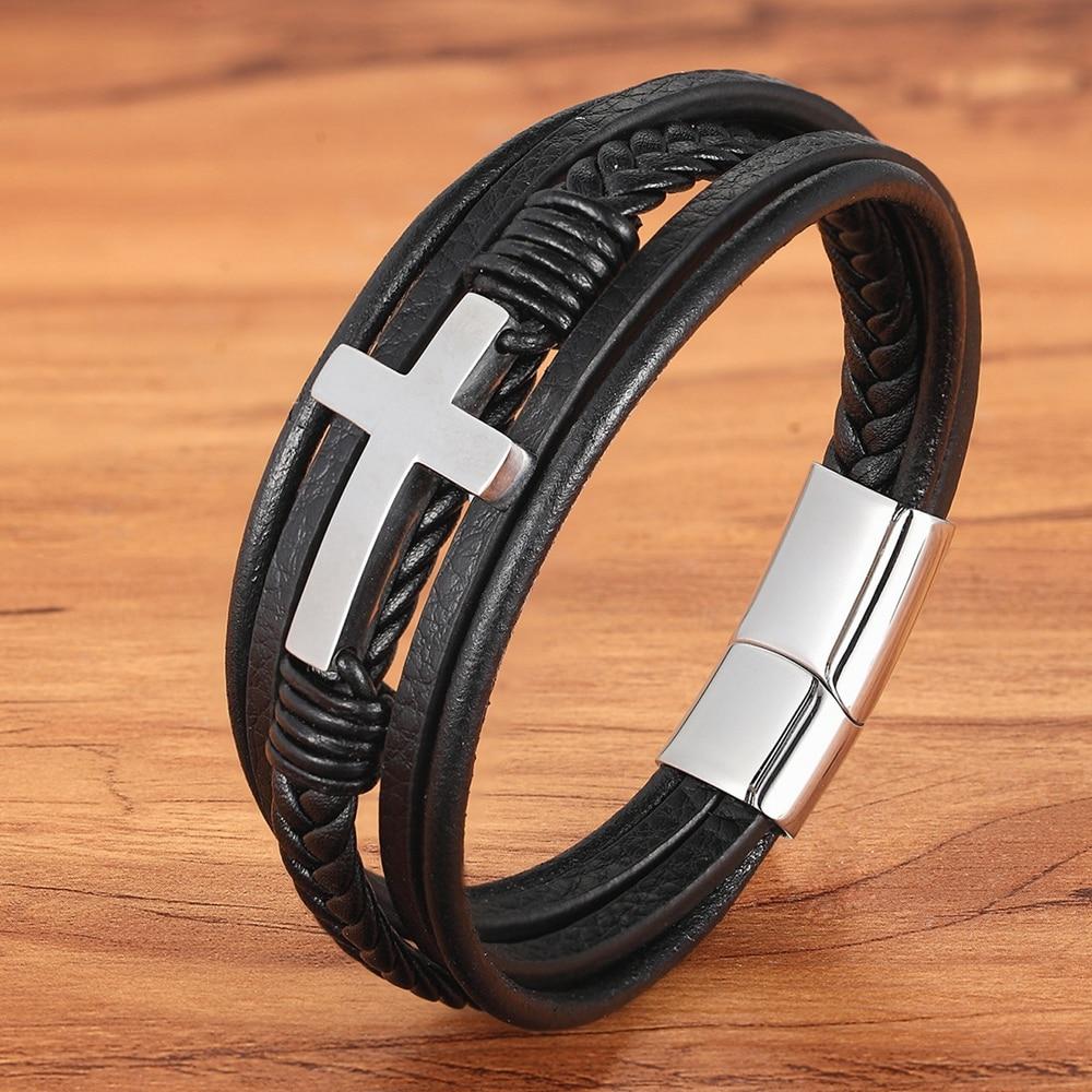 Faith Leather Cross Bracelet