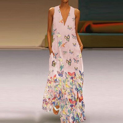 Butterfly Sleeveless Maxi Dress
