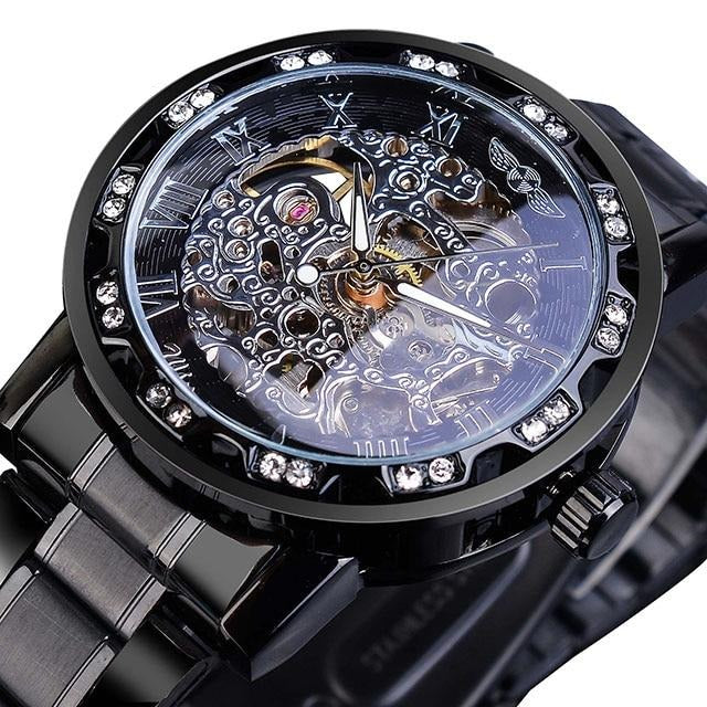 Retro luminous skeleton mechanical watch