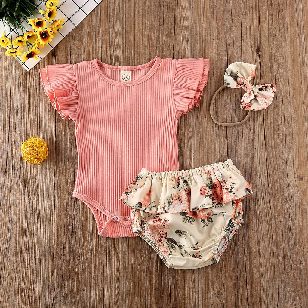 Ruffled Ribbed Floral Short Set