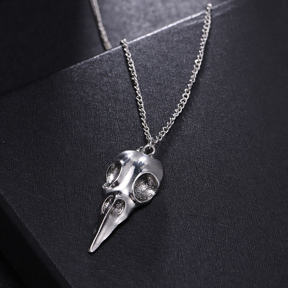 Crow Head Skull Pendant Necklace