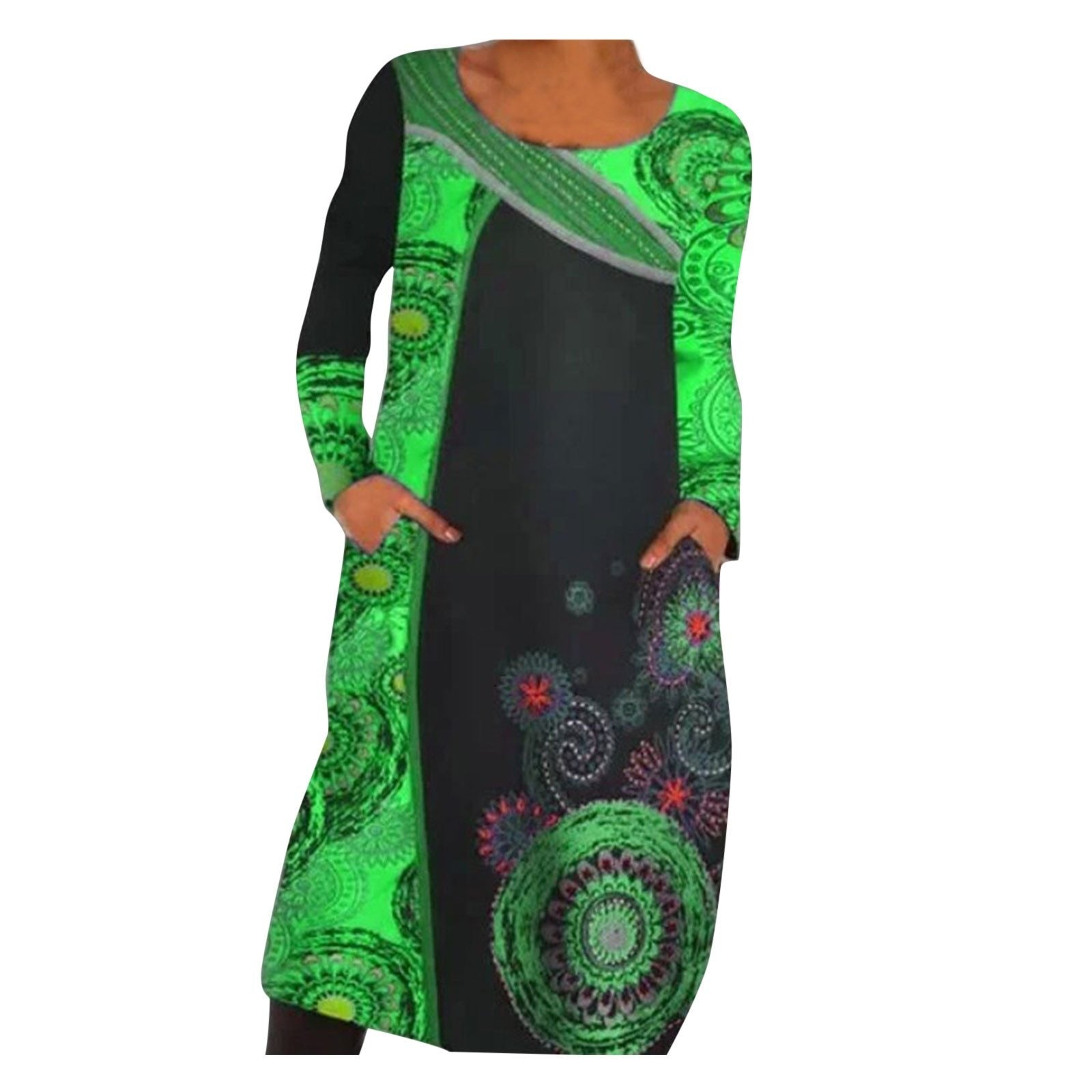 Vintage Print Pullover Dress with Pockets