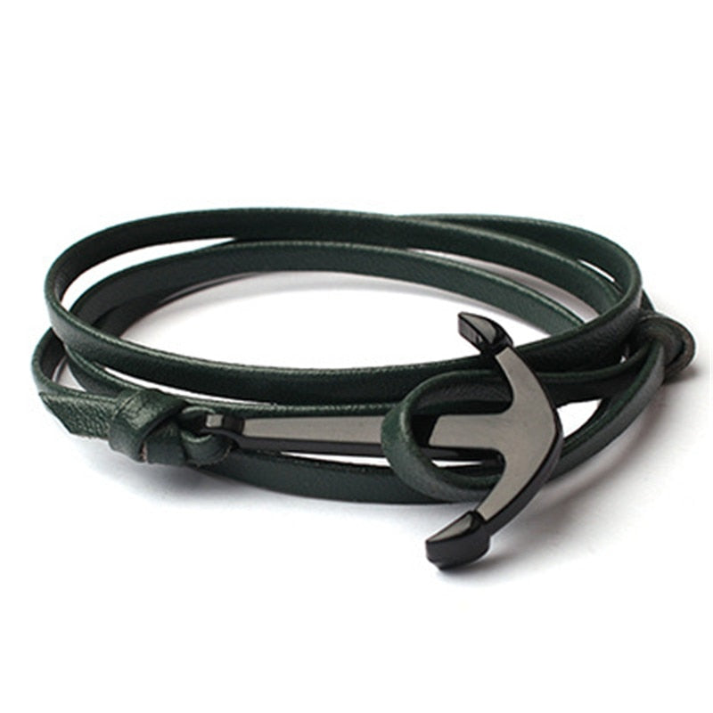 Men's Leather Anchor Bracelet