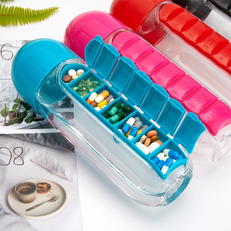 600Ml Pill Box Water Bottle
