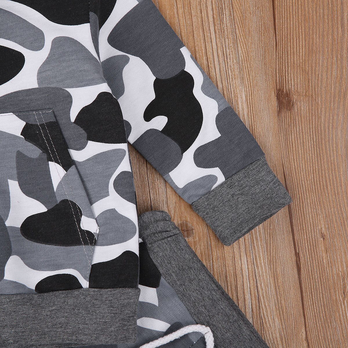 Gray Camouflage Hoodie and Pants Set