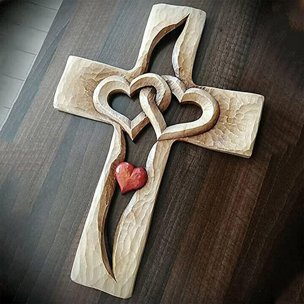 Entwined Hearts | Carved Wooden Cross