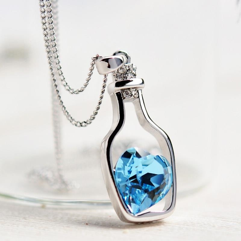 Drift Bottle Crystal Heart Necklace