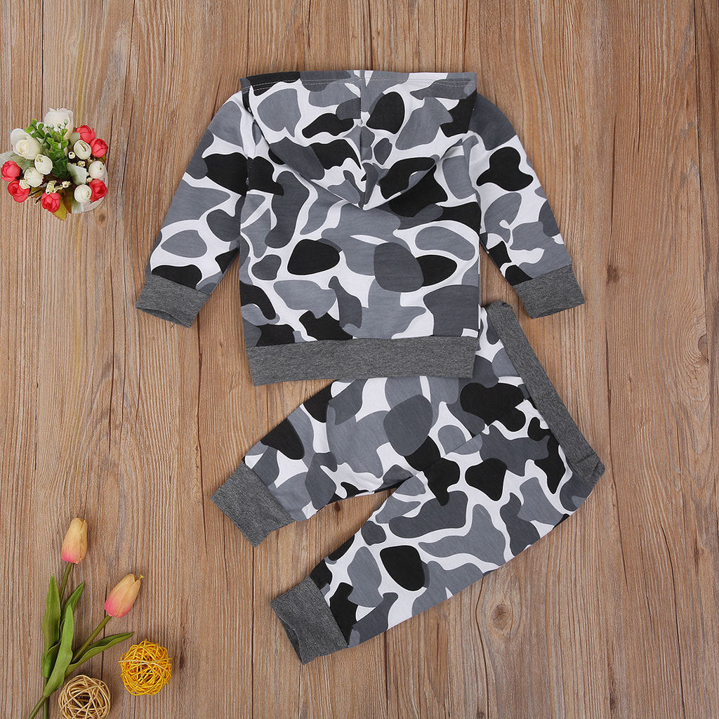 Gray Camouflage Hoodie and Pants Set