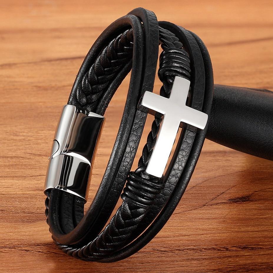 Faith Leather Cross Bracelet