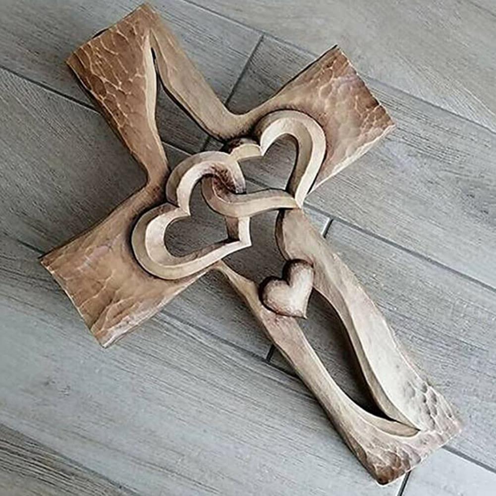 Entwined Hearts | Carved Wooden Cross