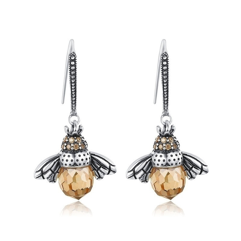 Crystal Drop Bee Earrings