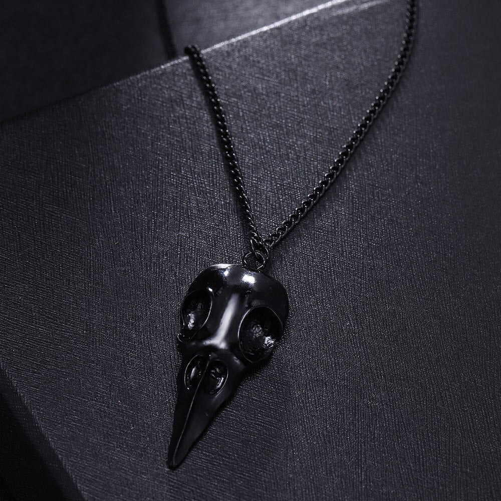 Crow Head Skull Pendant Necklace