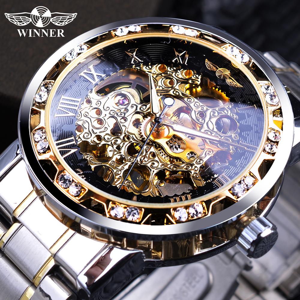 Retro luminous skeleton mechanical watch