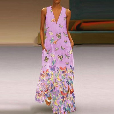 Butterfly Sleeveless Maxi Dress