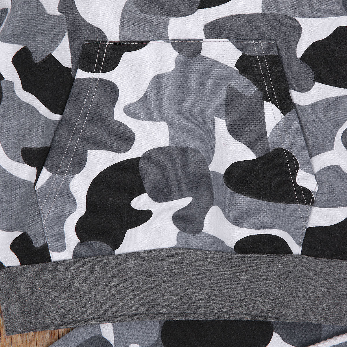 Gray Camouflage Hoodie and Pants Set