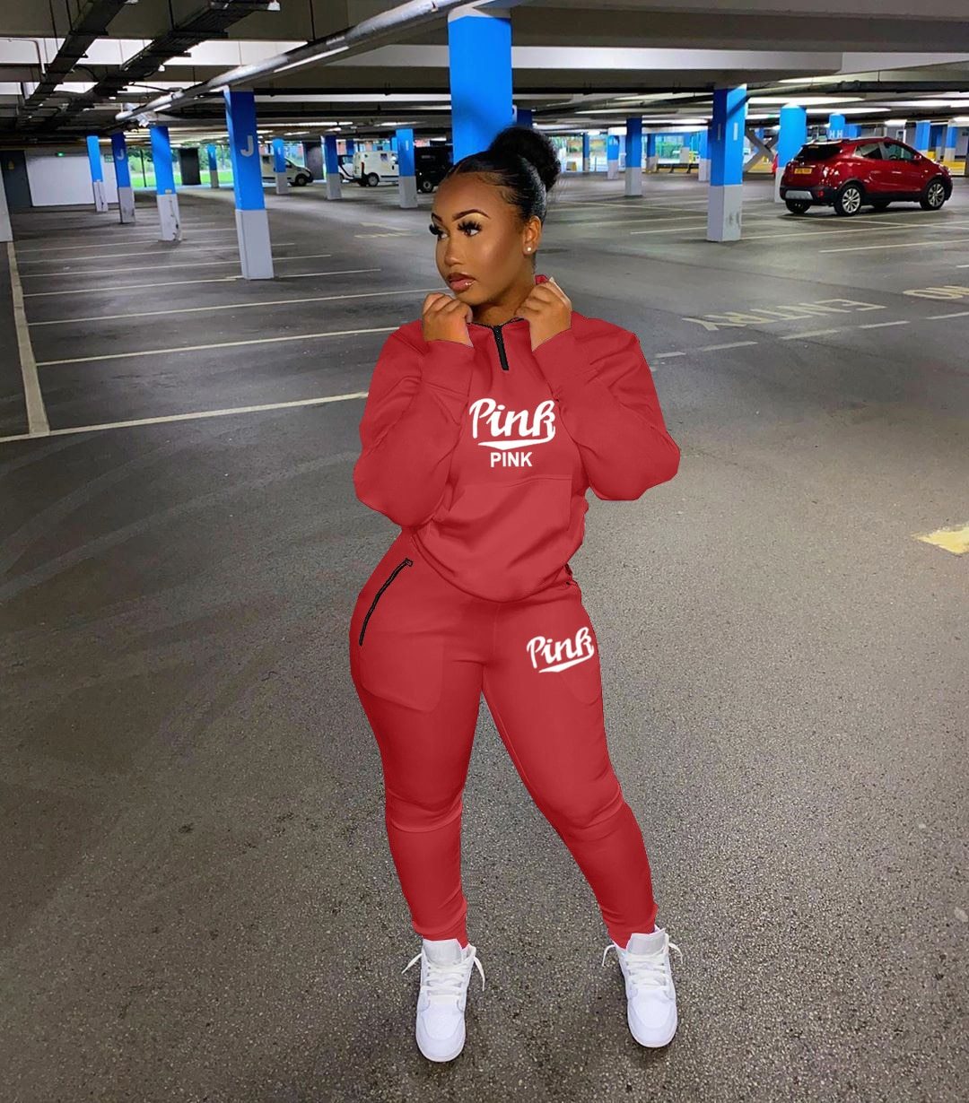 Pink Letter Print Tracksuit