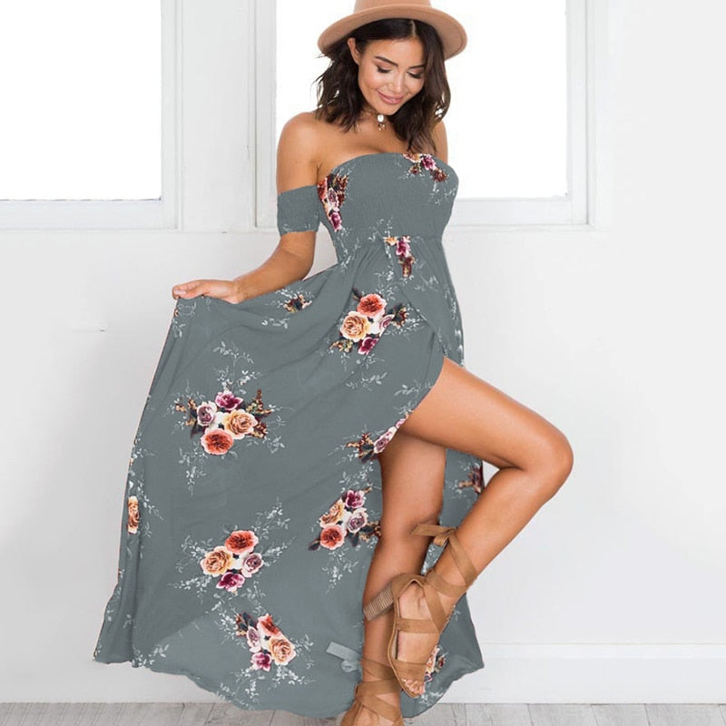 Floral Print Off-The-Shoulder Wrap Maxi Dress
