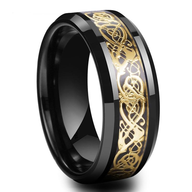 Ringer i titanlegering med drage-motiv
