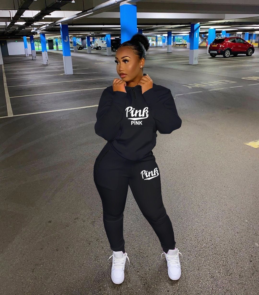 Pink Letter Print Tracksuit