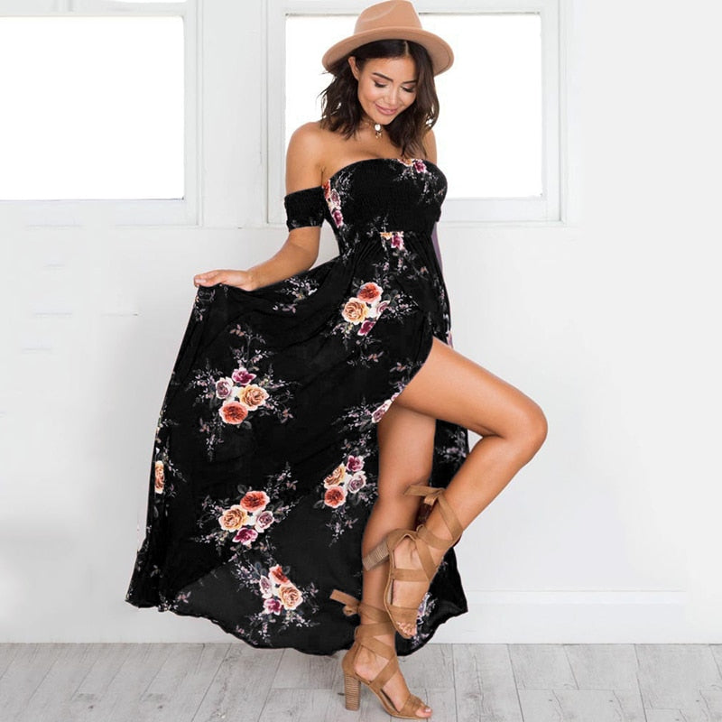 Floral Print Off-The-Shoulder Wrap Maxi Dress